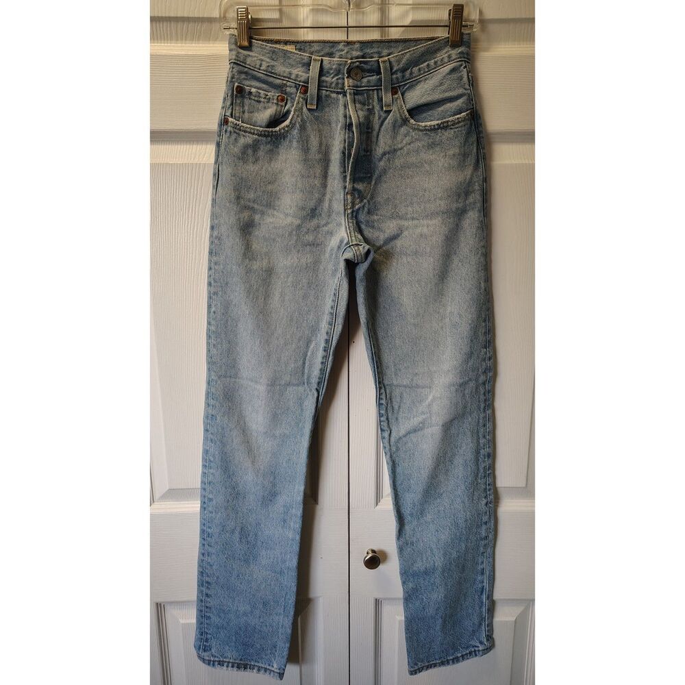 Levi's 501 Original Fit Jeans Light Wash Straight Leg Button Fly Denim Pants 24